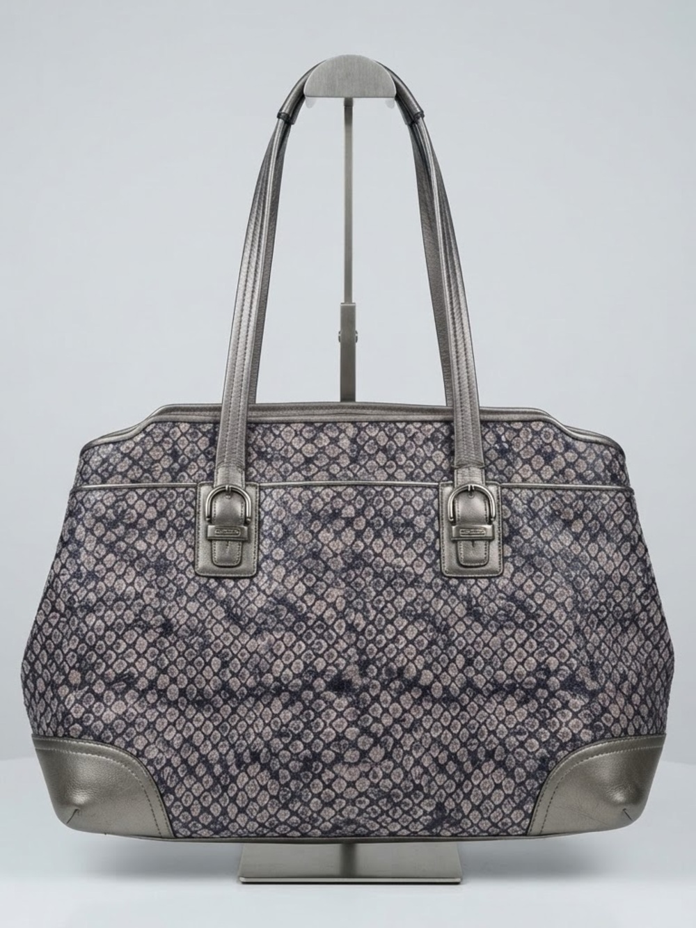 Coach Gray Python Patterned Tote with Metallic Trim